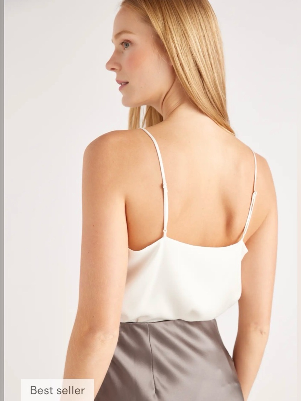 Quince Stretch Silk V-Neck Cami White , Small Pit - Picture 5 of 12